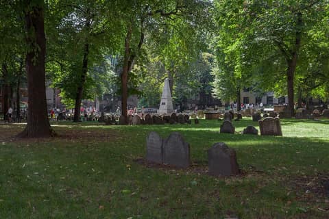 Old headstones among the high-rises